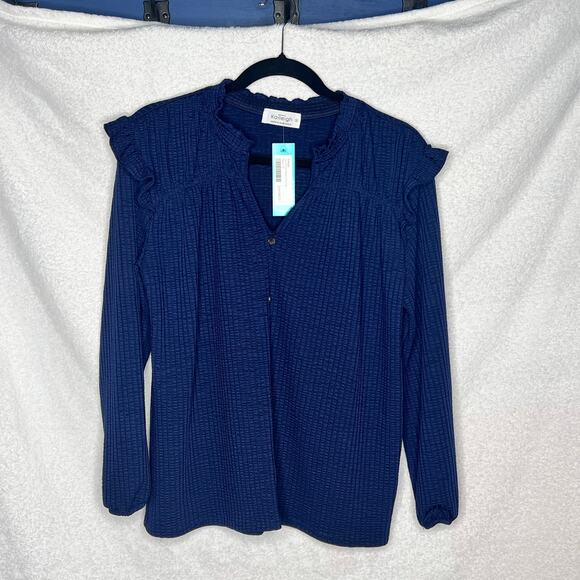 Kaileigh (S) Lev Ruffle Detail Knit Top - Stitch Fix V-Neck Button Front - Picture 11 of 13